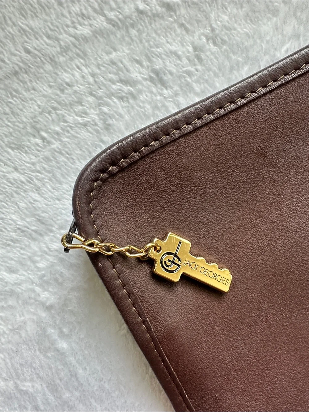 Vintage Jack Georges University Underarm Portfolio Zip Bag Brown Leather Career